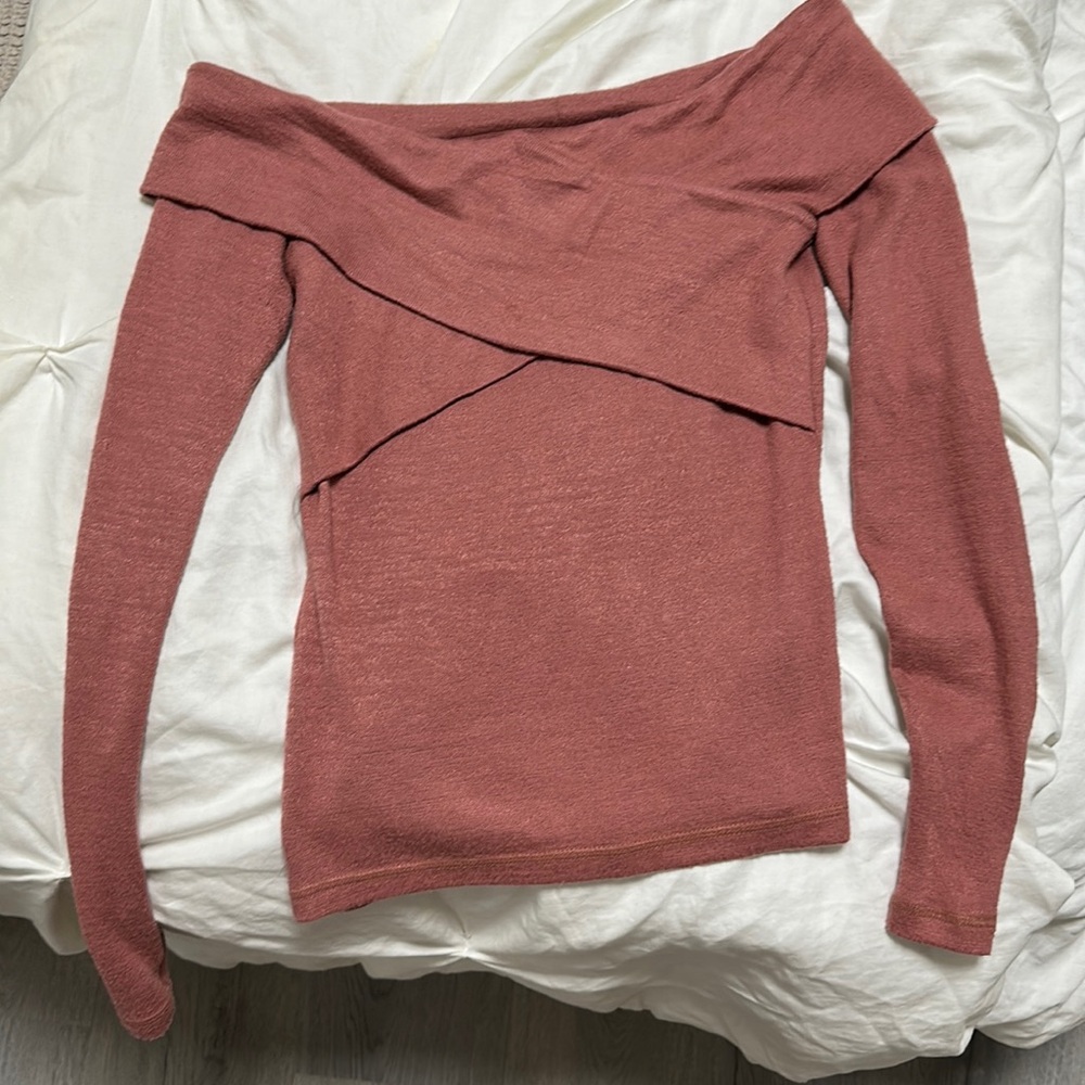 Blush Pink Off the Shoulder A&F Long Sleeve Sweater